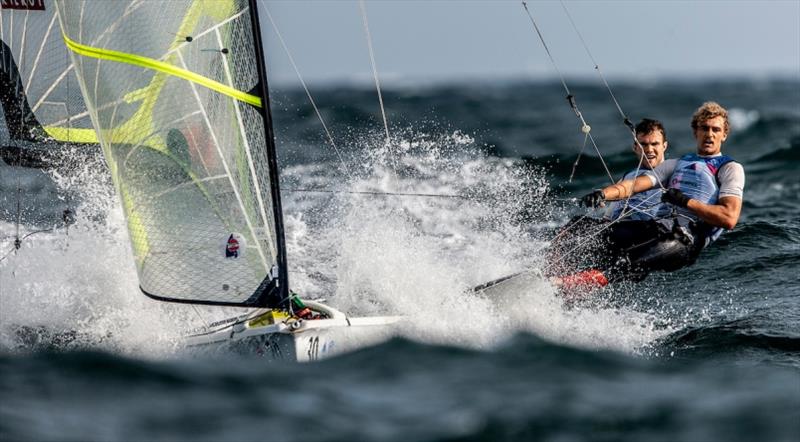 U.S. Men's 49er, Andrew Mollerus and Ian MacDiarmid - Hempel World Cup Series Enoshima, day 3 photo copyright Pedro Martinez / Sailing Energy / World Sailing taken at  and featuring the 49er class