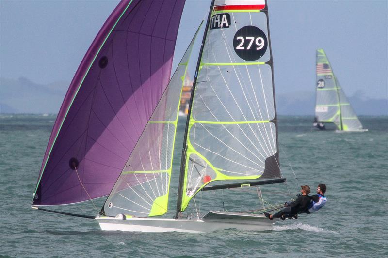 Thailand 49er training on the Waitemata Harbour ahead of the 2019 World Championships. The 49er, 49erFX and Nacra 17 World Championships get underway in four weeks photo copyright Richard Gladwell taken at Takapuna Boating Club and featuring the 49er class