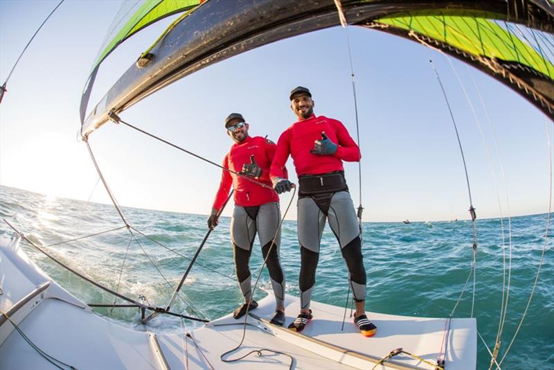 Musab Al Hadi and Waleed Al Kindi at 2020 World 49er Championship photo copyright Oman Sail taken at Royal Geelong Yacht Club and featuring the 49er class