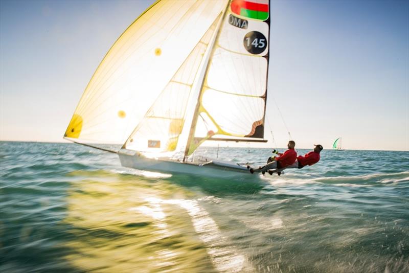 Musab Al Hadi and Waleed Al Kindi at 2020 World 49er Championship photo copyright Oman Sail taken at Royal Geelong Yacht Club and featuring the 49er class