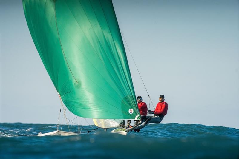 Musab Al Hadi and Waleed Al Kindi at 2020 World 49er Championship photo copyright Oman Sail taken at Royal Geelong Yacht Club and featuring the 49er class