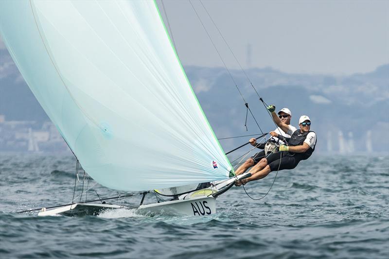 Will and Sam Phillips from the Australian Sailing Team competing at Ready Steady Tokyo (Olympic Test Event) in Enoshima, Japan. 17-22 August 2019 photo copyright Beau Outteridge for Australian Sailing Team taken at  and featuring the 49er class
