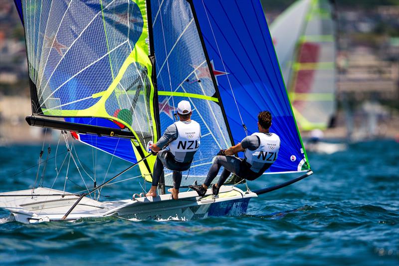 Peter Burling and Blair Tuke practicing off Enoshima ahead of Tokyo2020 Olympic Regatta photo copyright Sailing Energy taken at Royal New Zealand Yacht Squadron and featuring the 49er class