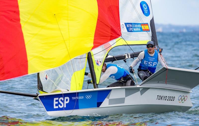 Diego Botin and Lago Marra (ESP) mid gybe photo copyright Sailing Energy / World Sailing taken at  and featuring the 49er class