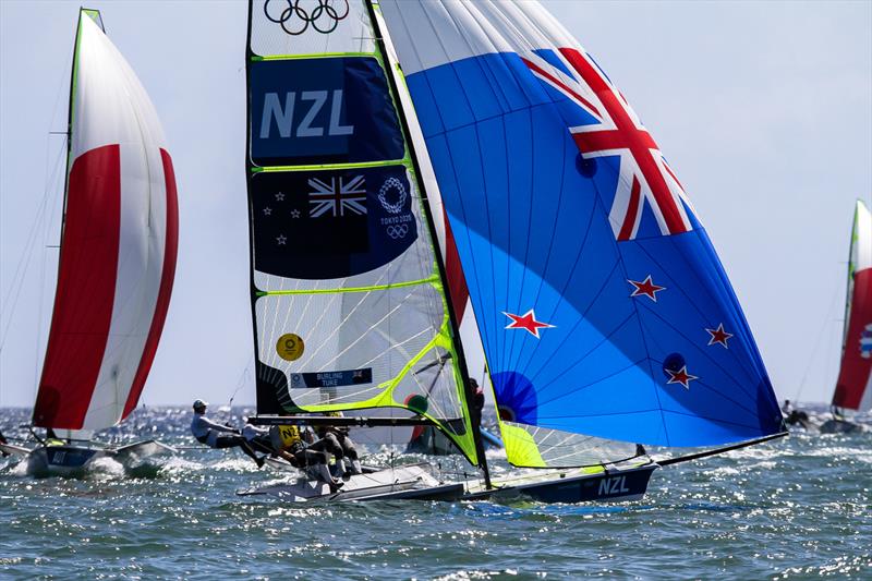 Peter Burling and Blair Tuke (NZL) heading for the finish - 49er - Tokyo2020 - Day 9- August 2, - Enoshima, Japan photo copyright Richard Gladwell - Sail-World.com / Photosport taken at Royal New Zealand Yacht Squadron and featuring the 49er class