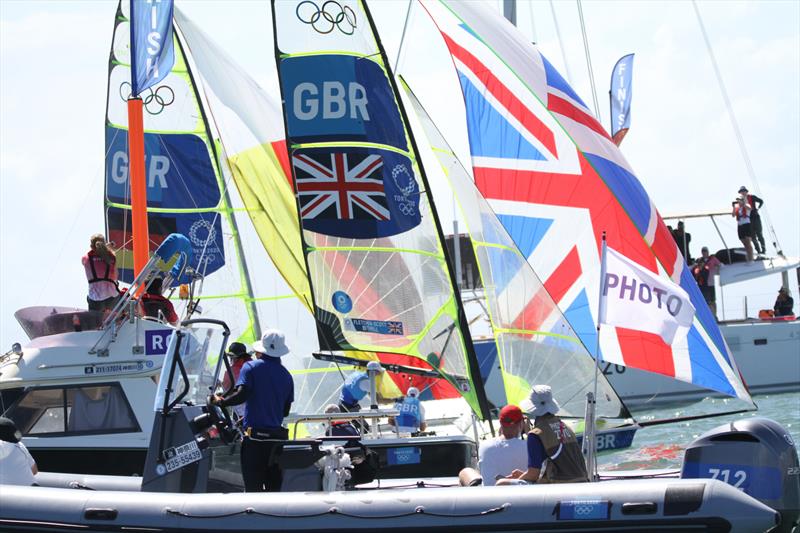 The British crew beat the Germans by 2 sec to win the Gold Medal- 49er - Tokyo2020 - Day 9- August 2, - Enoshima, Japan photo copyright Richard Gladwell - Sail-World.com / Photosport taken at Royal New Zealand Yacht Squadron and featuring the 49er class