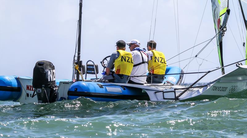 Peter Burling and Blair Tuke (NZL) - in prestart discussion - 49er Medal Race - Tokyo2020 - Day 9- August 2, - Enoshima, Japan. - photo © Richard Gladwell - Sail-World.com / Photosport