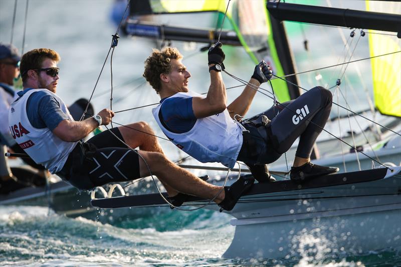 Andrew Mollerus (Larchmont, NY) and Ian MacDiarmid (Delray Beach, Fla.) - 2021 49er, 49erFx and Nacra17 World Championships photo copyright Sailing Energy / Pedro Martinez taken at Oman Sail and featuring the 49er class