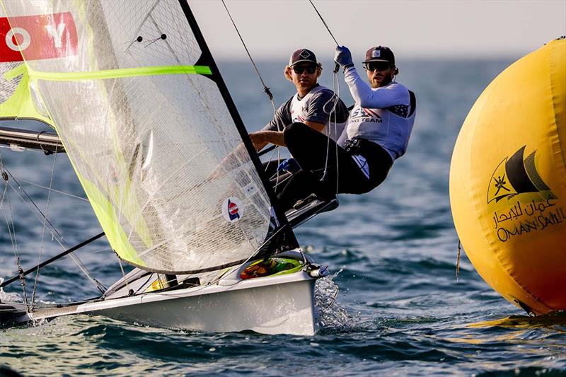 Ian Barrows (St. Thomas, USVI) and Hans Henken (Coronado, Calif.) rounding the leeward gate - 2021 49er, 49erFx and Nacra17 World Championships - photo © Sailing Energy / Pedro Martinez