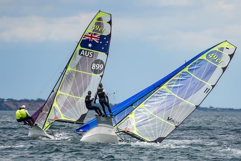 49ers on day 2 of Sail Melbourne 2022 photo copyright Beau Outteridge taken at Royal Brighton Yacht Club and featuring the 49er class