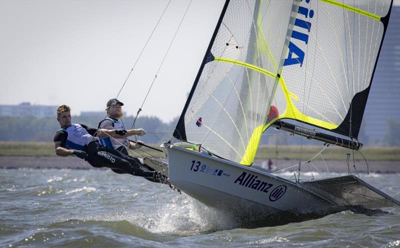 Bart Lambriex and Floris van der Werk (NED) secure the gold medal - Hempel World Cup Series Allianz Regatta day 4 photo copyright Sailing Energy / Hempel World Cup Series Allianz Regatta taken at  and featuring the 49er class