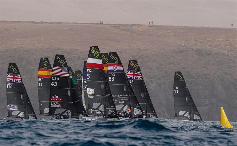 The breeze and waves dropped a little for the 49ers - Lanzarote International Regatta 2023 - photo © Sailing Energy/ Lanzarote Sailing Center