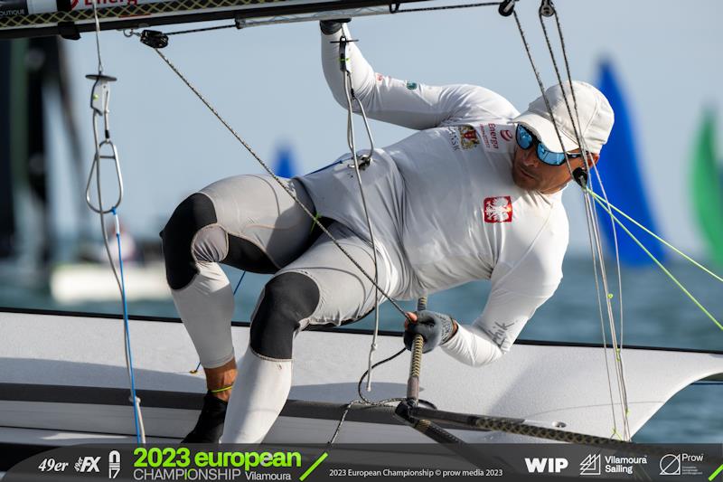 Light winds on day 1 of the European Championship in Portugal photo copyright Vilamoura Sailing / PROW Media group taken at Vilamoura Sailing and featuring the 49er class