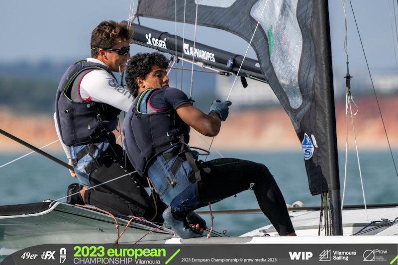 Light winds on day 1 of the European Championship in Portugal photo copyright Vilamoura Sailing / PROW Media group taken at Vilamoura Sailing and featuring the 49er class