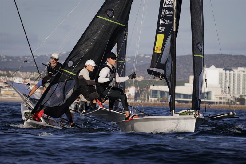 Sean Waddilove and Robert Dickson (IRL) competing in the Gold fleet final round at the 49er European Championships photo copyright David Branigan / Oceansport taken at Vilamoura Sailing and featuring the 49er class