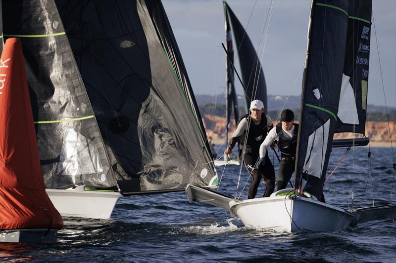 Sean Waddilove and Robert Dickson (IRL) competing in the Gold fleet final round at the 49er European Championships photo copyright David Branigan / Oceansport taken at Vilamoura Sailing and featuring the 49er class