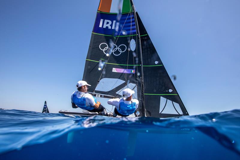 Robert Dickson and Sean Waddilove (IRL) 49er racing on July 29 in Marseille at the Paris 2024 Olympic Regatta - photo © World Sailing / Sander van der Borch