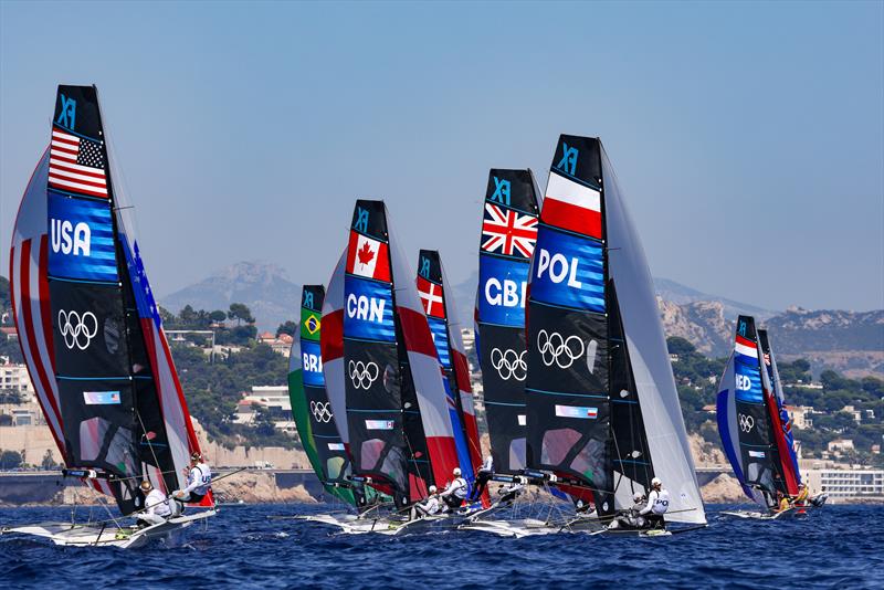49er FX racing on July 29 in Marseille at the Paris 2024 Olympic Regatta - photo © World Sailing / Lloyd Images