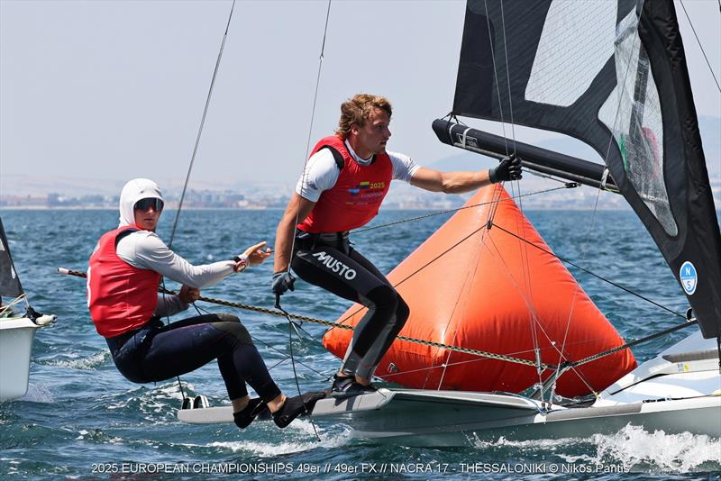 2025 49er, 49erFX, and Nacra 17 European Championships day 5 photo copyright Nikos Pantis taken at Nautical Club of Thessaloniki and featuring the 49er class