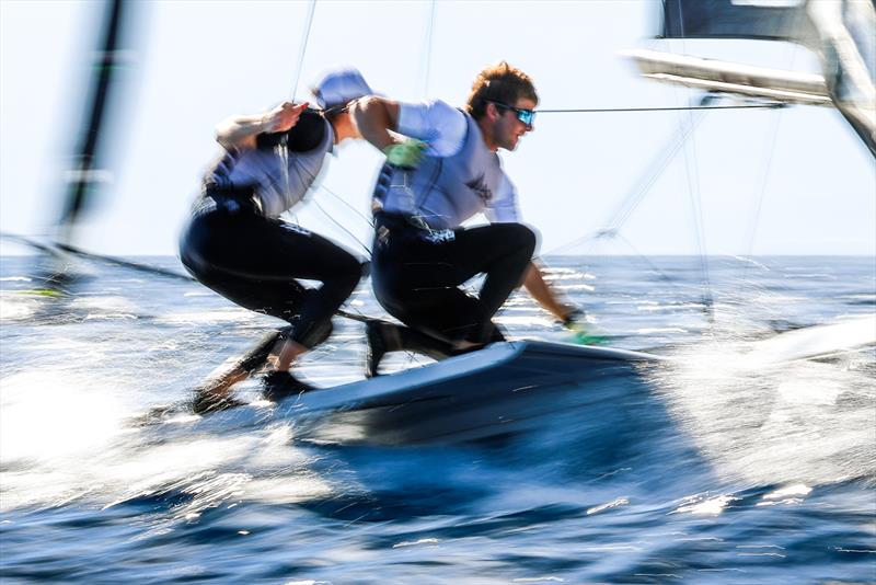 George Lee Rush Seb Menzies  (NZL) - 49er World Championships - Sardinia - October 2025 photo copyright Sailing Energy taken at Circolo della Vela Sicilia and featuring the 49er class