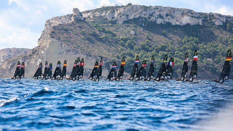 Fleet race start - 49er World Championships - Sardinia - October 2025 photo copyright Sailing Energy taken at Circolo della Vela Sicilia and featuring the 49er class