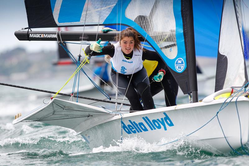 Annemiek Bekkering and Annette Duetz on day 2 of the Sail for Gold Regatta photo copyright Paul Wyeth / RYA taken at Weymouth & Portland Sailing Academy and featuring the 49er FX class