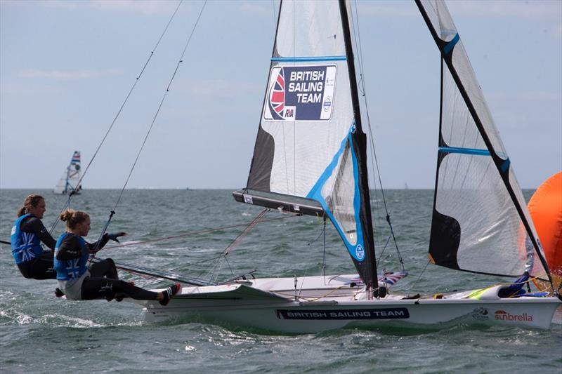 Charlotte Dobson & Sophie Ainsworth on day 4 at ISAF Sailing World Cup Miami photo copyright Ocean Images / British Sailing Team taken at Coconut Grove Sailing Club and featuring the 49er FX class