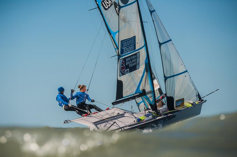 Racing on day 2 of the Nacra 17, 49er & 49erFX Worlds in Clearwater, Florida photo copyright Jen Edney / EdneyAP taken at Sail Life and featuring the 49er FX class