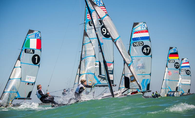 Racing on day 5 of the Nacra 17, 49er & 49erFX Worlds in Clearwater, Florida photo copyright Jen Edney / EdneyAP / 49er Class taken at Sail Life and featuring the 49er FX class
