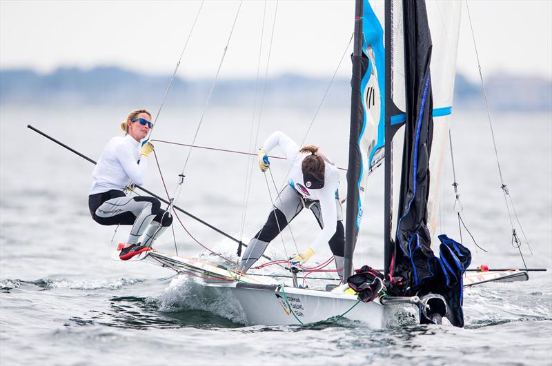 49er FX Europeans at Kiel day 3 photo copyright Pedro Martinez / Sailing Energy taken at Kieler Yacht Club and featuring the 49er FX class