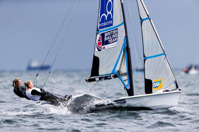 Charlotte Dobson & Saskia Tidey during the 49er FX Europeans at Kiel photo copyright Pedro Martinez / Sailing Energy taken at Kieler Yacht Club and featuring the 49er FX class