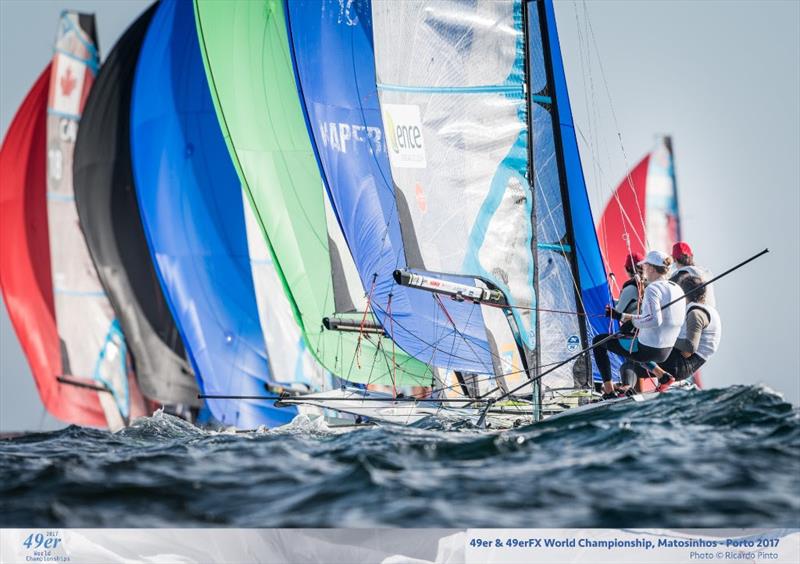 Final out racing on day 3 of the 49er Worlds in Portugal photo copyright Ricardo Pinto taken at Clube de Vela Atlântico and featuring the 49er FX class