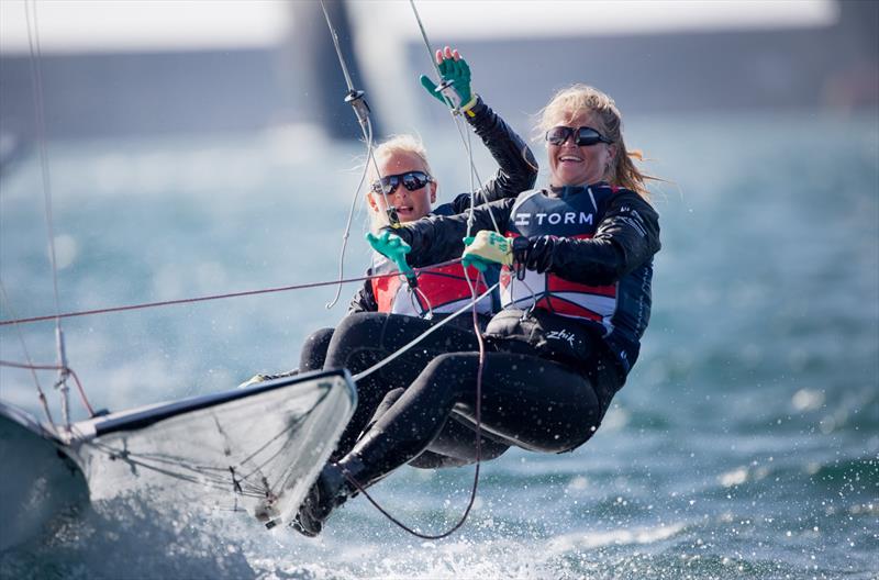 FX gold for Denmark's Jena Hansen and Katja Iversen at the 49er Worlds in Portugal photo copyright Maria Muina / www.sailingshots.es taken at Clube de Vela Atlântico and featuring the 49er FX class