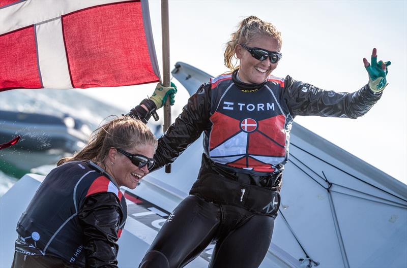 FX gold for Denmark's Jena Hansen and Katja Iversen at the 49er Worlds in Portugal photo copyright Ricardo Pinto taken at Clube de Vela Atlântico and featuring the 49er FX class