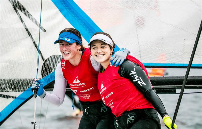 49er FX Champions Victoria Travascio and Maria Branz (ARG) at 2017-18 World Cup Series in Gamagori, Japan photo copyright Jesus Renedo / Sailing Energy / World Sailing taken at  and featuring the 49er FX class