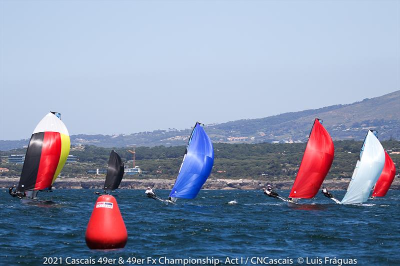 Cascais 49er & 49erFx Championship day 1 photo copyright Luis Fráguas taken at Clube Naval de Cascais and featuring the 49er FX class