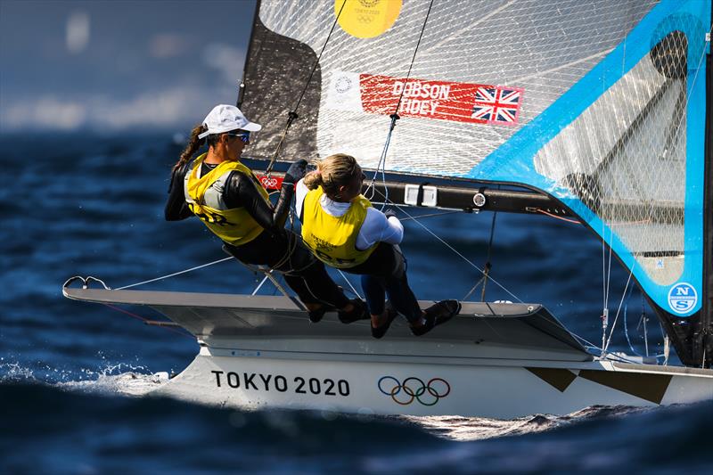 Charlotte Dobson and Saskia Tidey (GBR) in the Women's 49er FX on Tokyo 2020 Olympic Sailing Competition Day 4 photo copyright Sailing Energy / World Sailing taken at  and featuring the 49er FX class