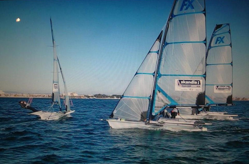 Kate gets to grips with the 49er FX during a training session in Murcia, Spain ahead of the Princess Sofia Regatta, Palma photo copyright Team Volvo taken at  and featuring the 49er FX class