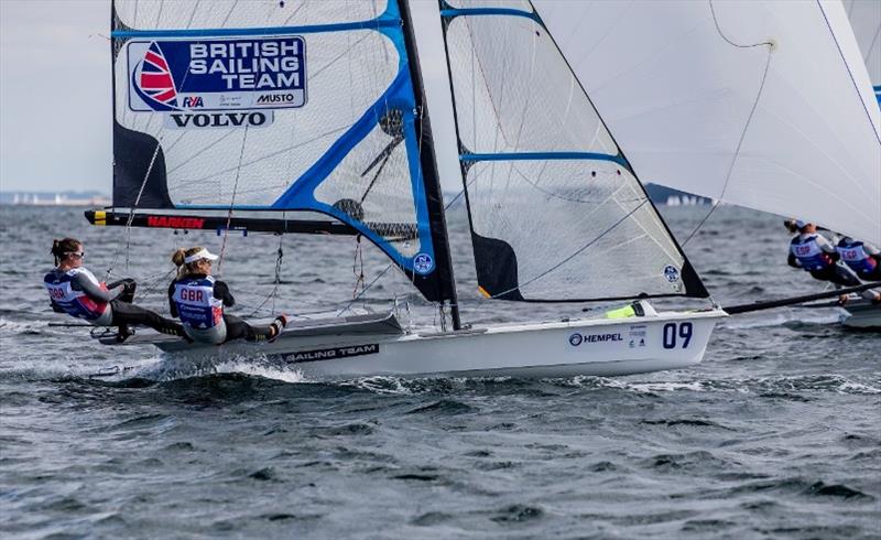 Charlotte Dobson and Saskia Tidey on day 3 of Hempel Sailing World Championships Aarhus 2018 photo copyright Sailing Energy / World Sailing taken at  and featuring the 49er FX class