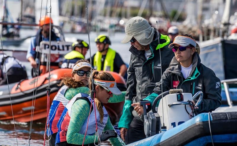 Five times Olympic medalist, Torben Grael with daughter Martine before the start of the 49erFX - Day 3 - Hempel Sailing World Championships, Aarhus, Denmark photo copyright Sailing Energy taken at Sailing Aarhus and featuring the 49er FX class