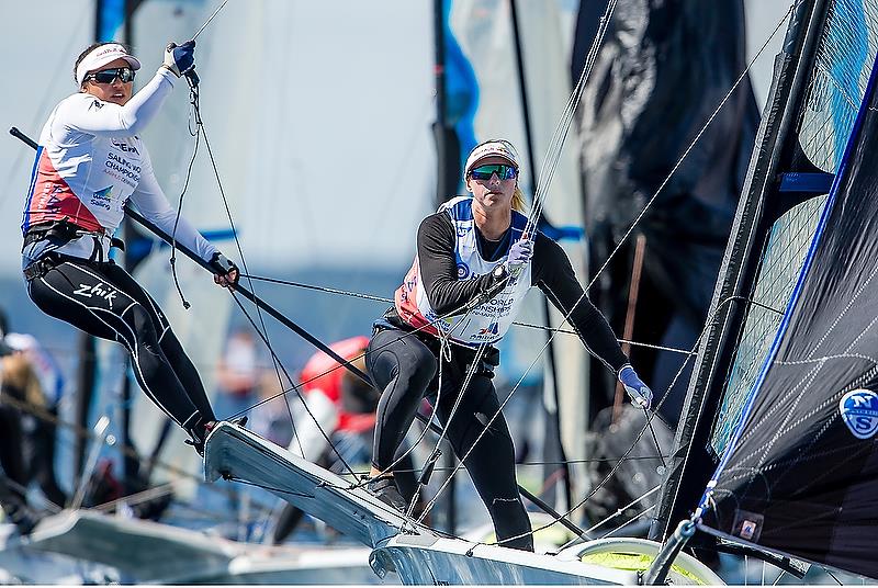 Alex Maloney and Molly Meech (NZL) 49er FX - Day 8 - Hempel Sailing World Championships, Aarhus, Denmark - August 2018 - photo © Sailing Energy / World Sailing