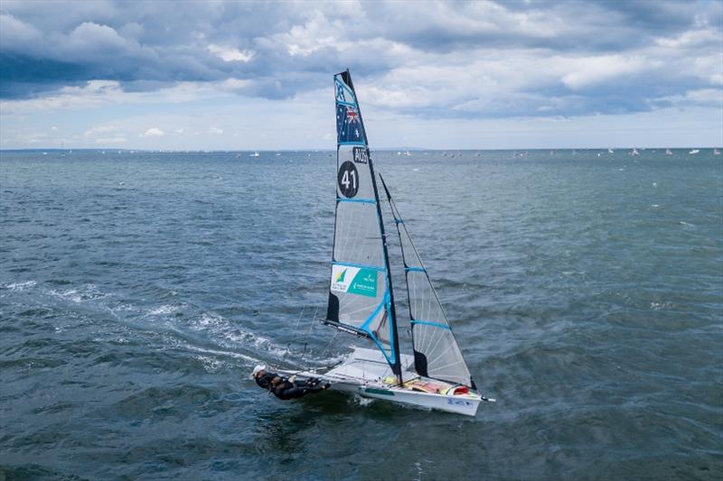 Tess Lloyd (VIC) and Jaime Ryan (QLD) - 2018 Sail Melbourne International, Day 4 photo copyright Beau Outteridge taken at Royal Brighton Yacht Club and featuring the 49er FX class