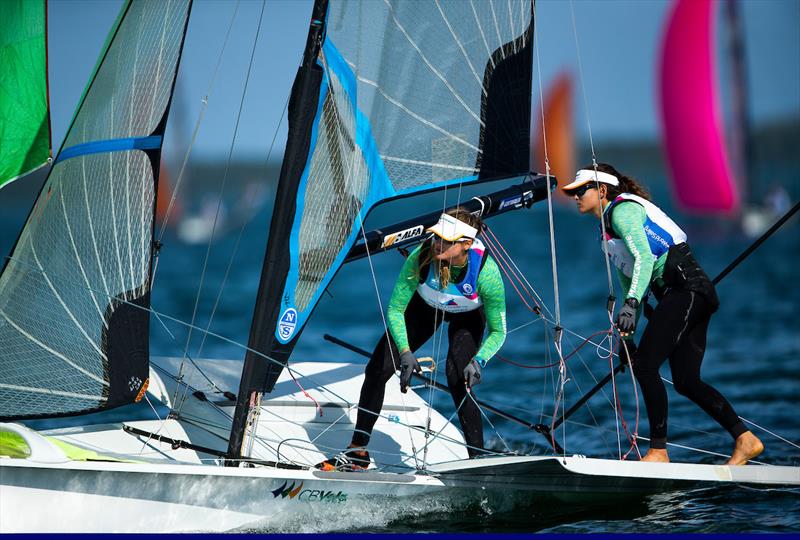 49erFX fleet medal race at the 2019 Hempel World Cup Series Miami photo copyright Jesus Renedo / Sailing Energy / World Sailing taken at  and featuring the 49er FX class