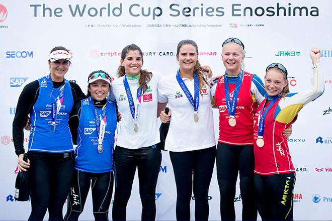 Podium - World Cup Series - Enoshima photo copyright Sailing Energy / World Sailing taken at  and featuring the 49er FX class