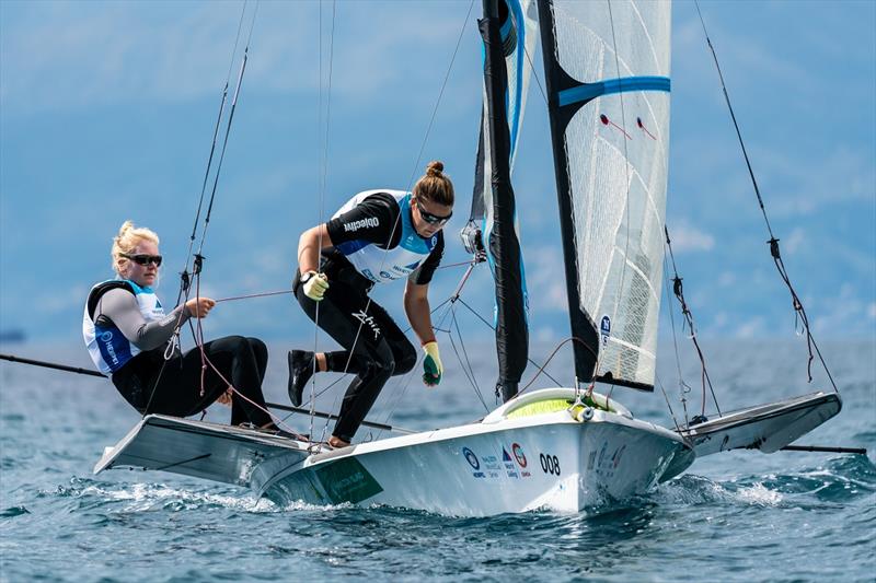 Natasha Bryant and Annie Wilmot are best placed in the 49erFX - Genoa World Cup Series photo copyright Beau Outteridge taken at  and featuring the 49er FX class