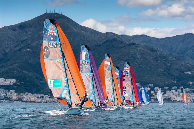 Tess Lloyd and Jaime Ryan chase the leading pack - Genoa World Cup Series photo copyright Beau Outteridge taken at  and featuring the 49er FX class