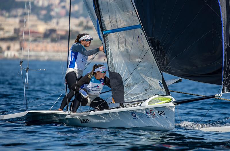 Alex Maloney and Molly Meech- 49erFX - NZL- Day 4 - Hempel Sailing World Cup - Genoa - April 2019 photo copyright Jesus Renedo / Sailing Energy taken at Yacht Club Italiano and featuring the 49er FX class