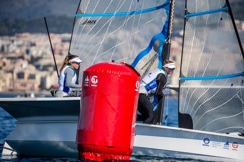 Alex Maloney and Molly Meech - 49erFX -NZL- Day 5 - Hempel Sailing World Cup - Genoa - April 2019 photo copyright Jesus Renedo / Sailing Energy taken at Yacht Club Italiano and featuring the 49er FX class