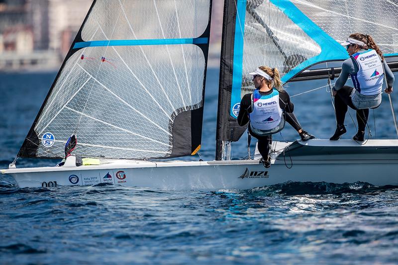 Alex Maloney and Molly Meech- 49erFX- NZL- Day 6 - Hempel Sailing World Cup - Genoa - April 2019 photo copyright Jesus Renedo / Sailing Energy taken at Yacht Club Italiano and featuring the 49er FX class