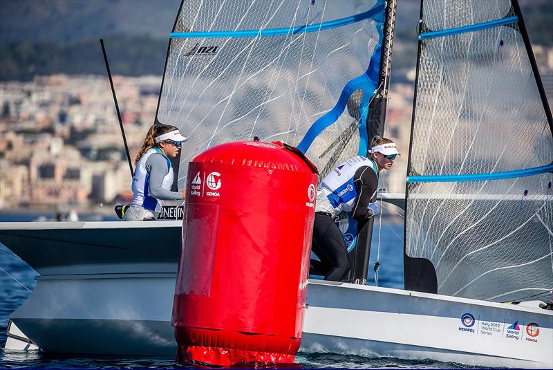 Alex Maloney and Molly Meech- 49er FX - NZL- Day 6 - Hempel Sailing World Cup - Genoa - April 2019 photo copyright Sailing Energy taken at Yacht Club Italiano and featuring the 49er FX class